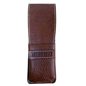 Mephisto Brown Leather Pen Holder White Stitching Organizer Pouch Academia